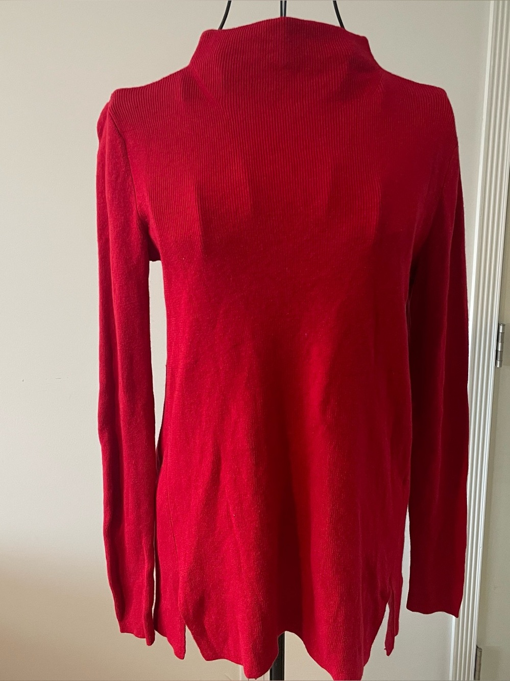 J. Jill Red Women's Long-Sleeve Mock Neck Sweater Tunic size XS